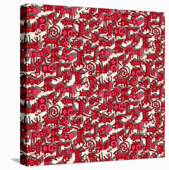 Chinese Animals Red-Sharon Turner-Stretched Canvas