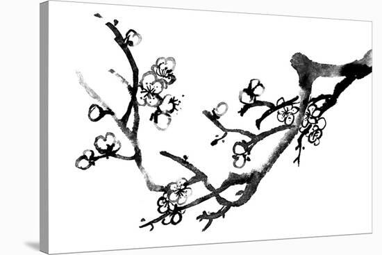 Chinese Black And White Traditional Ink Painting, Plum Blossom On White Background-elwynn-Stretched Canvas