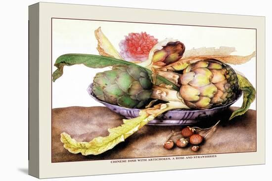 Chinese Dish with Artichokes, A Rose and Strawberries-Giovanna Garzoni-Stretched Canvas