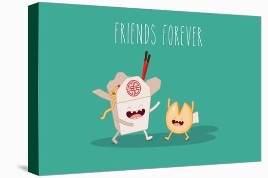 Chinese Food Box and Fortune Cookies. Vector Cartoon. Friends Forever.-Serbinka-Stretched Canvas