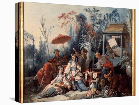 Chinese Garden Scene of Chinoiseries Depicting a Young Woman Surrounded by Servants. Painting by Fr-Francois Boucher-Premier Image Canvas