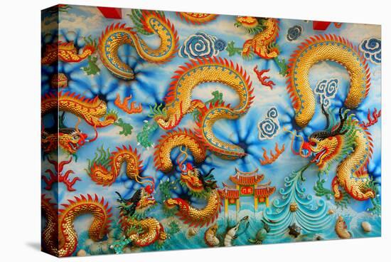 Chinese Golden Dragon on Wall-null-Stretched Canvas