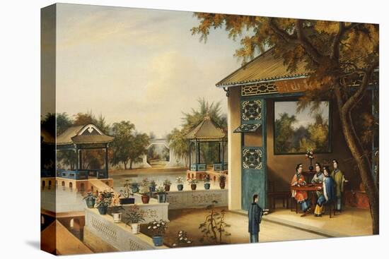 Chinese Ladies Playing Mahjong in the Pavilion of a House, Chinese School, Mid 19th Century-null-Premier Image Canvas