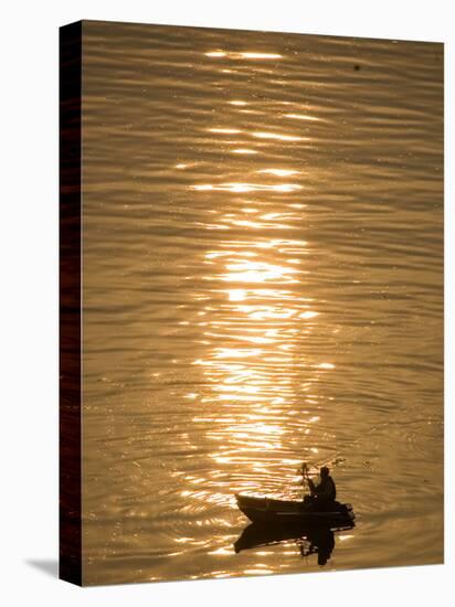 Chinese Man Fishing Along the Yangtze River, Just Upriver of the Three Gorges Dam in China-null-Premier Image Canvas