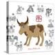 Chinese New Year Ox Color with Twelve Zodiacs Illustration-jpldesigns-Stretched Canvas