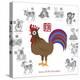 Chinese New Year Rooster Color with Twelve Zodiacs Illustration-jpldesigns-Stretched Canvas