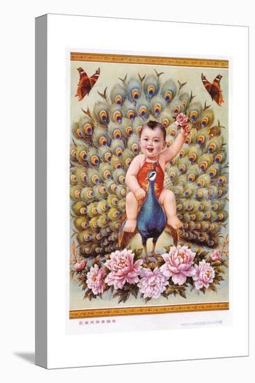 Chinese New Year's Poster with Baby Boy Riding Peacock-null-Premier Image Canvas