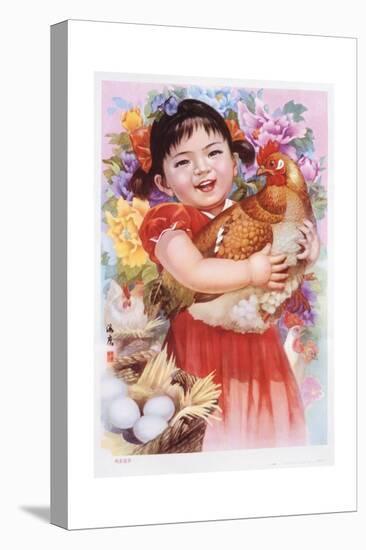 Chinese New Year's Poster with Girl Holding Chicken-null-Premier Image Canvas