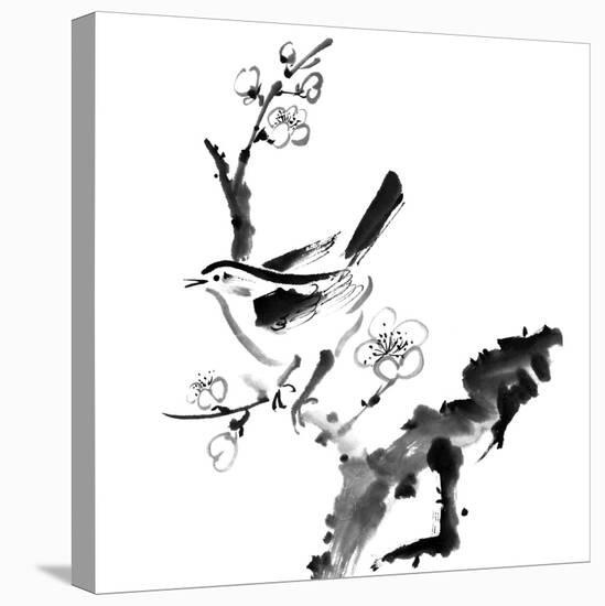 Chinese Painting , Plum Blossom And Bird, On White Background-elwynn-Stretched Canvas