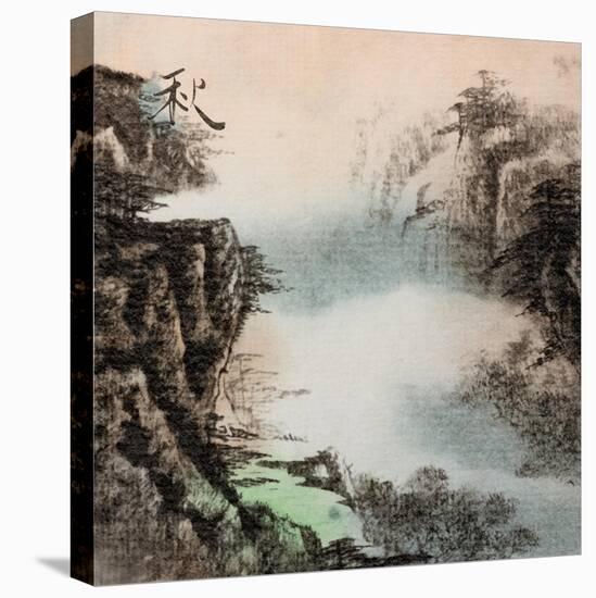 Chinese Traditional Ink Painting, Landscape of Season, Fall.-elwynn-Stretched Canvas