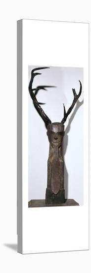 Chinese wooden sculpture of an antlered head-Unknown-Premier Image Canvas