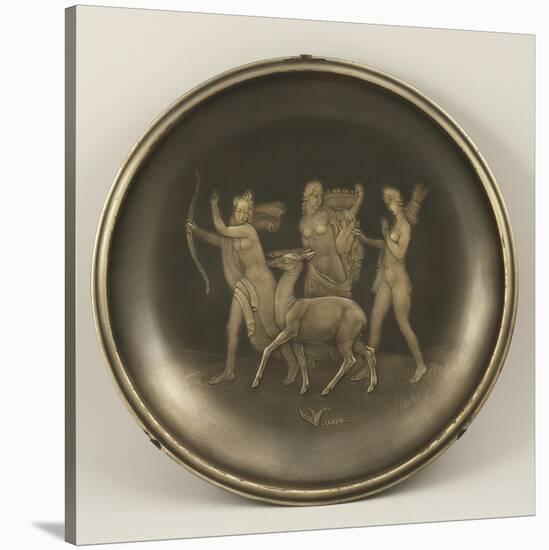 Chiselled Silver Plate Depicting Mythological Scene with Diana the Hunter-Cornelio Ghiretti-Premier Image Canvas