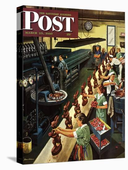 "Chocolate Easter Bunnies" Saturday Evening Post Cover, March 25, 1950-Stevan Dohanos-Premier Image Canvas