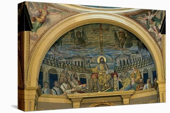 Christ Enthroned With the Apostles, 4th c. mosaic, Santa Prassede Basilica, Rome, Italy-null-Stretched Canvas