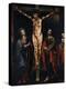 Christ on the Cross with Virgin Mary and Saint John painted, 17th century Cuzco school, Peru-null-Premier Image Canvas