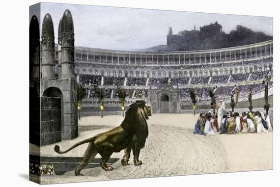 Christian Martyrs Facing Hungry Lions in the Colisseum, Ancient Rome-null-Premier Image Canvas