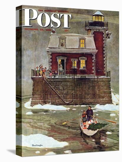 "Christmas at the Lighthouse," Saturday Evening Post Cover, December 28, 1946-Mead Schaeffer-Premier Image Canvas