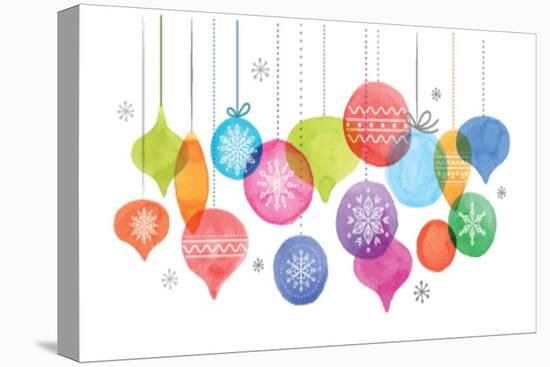 Christmas Backgound with Christmas Balls, Watercolor Vibrant Colors Christmas Decoration, Merry Chr-Marish-Stretched Canvas