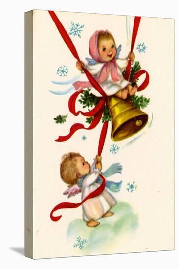 Christmas Card; Angels Ringing a Bell with a Girl Swinging, National Museum of American History-null-Stretched Canvas