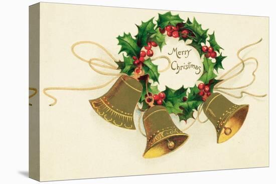 Christmas Card with Wreath of Holly and a Trio of Bells-null-Premier Image Canvas