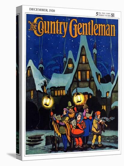 "Christmas Carolling in Village at Night," Country Gentleman Cover, December 1, 1930-Nelson Grofe-Premier Image Canvas