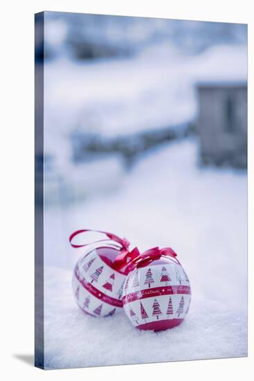 Christmas decoration in the snow, decoration, still life-Andrea Haase-Stretched Canvas