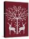 Christmas Des - Deer and Heart Tree, Grey on Red-Fab Funky-Stretched Canvas