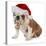 Christmas Dog - English Bulldog Wearing Santa Hat Holding Christmas Bell-Willee Cole-Premier Image Canvas