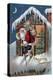 Christmas Greeting - Santa Climbing Out Window-Lantern Press-Stretched Canvas