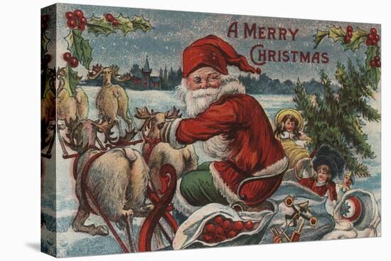 Christmas Greeting - Santa on Sleigh-Lantern Press-Stretched Canvas