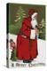 Christmas Greeting - Santa with Wood Horse-Lantern Press-Stretched Canvas