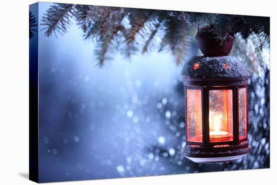 Christmas Lantern With Snowfall,Closeup-Liang Zhang-Stretched Canvas