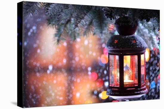 Christmas Lantern With Snowfall,Closeup-Sofiaworld-Stretched Canvas