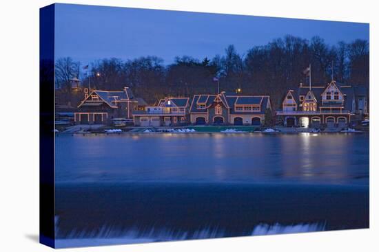 Christmas lights at dusk at the famous fraternity Boat House Row on Schuylkill River in Philadel...-null-Premier Image Canvas