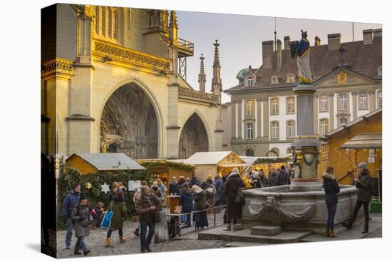 Christmas Market and Cathedral in Munsterplatz, Bern, Jungfrau region, Bernese Oberland, Swiss Alps-Frank Fell-Premier Image Canvas