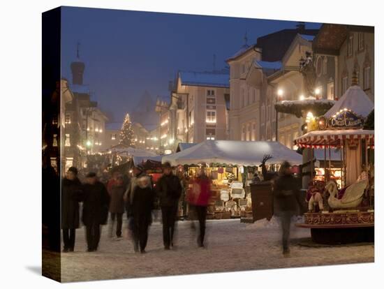 Christmas Market Stalls and People at Marktstrasse at Twilight, Bad Tolz Spa Town, Bavaria, Germany-Richard Nebesky-Premier Image Canvas