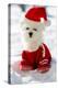 Christmas Puppy, Winter - Portrait of Maltese Puppy in Santa Hat Sitting in Snow-Gorilla-Premier Image Canvas