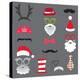 Christmas Retro Party Set - Glasses, Hats, Lips, Mustaches, Masks - for Design, Photo Booth in Vect-woodhouse-Stretched Canvas