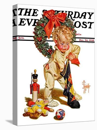 "Christmas Stocking Joy," Saturday Evening Post Cover, December 24, 1938-Joseph Christian Leyendecker-Premier Image Canvas