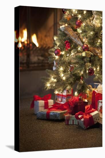Christmas Tree by Fireplace-null-Premier Image Canvas