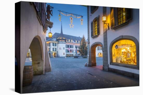 Christmas Tree in Rathausplatz, Thun, Jungfrau region, Bernese Oberland, Swiss Alps, Switzerland, E-Frank Fell-Premier Image Canvas