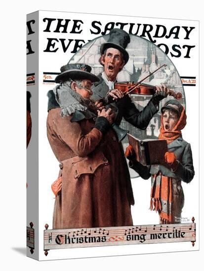 "Christmas Trio" or "Sing Merrille" Saturday Evening Post Cover, December 8,1923-Norman Rockwell-Premier Image Canvas