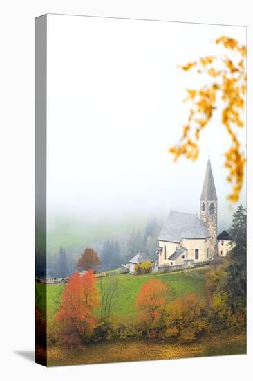Church of Santa Magdalena in the autumn mist, Funes Valley, Sudtirol (South Tyrol), Dolomites, Ital-Francesco Bergamaschi-Premier Image Canvas