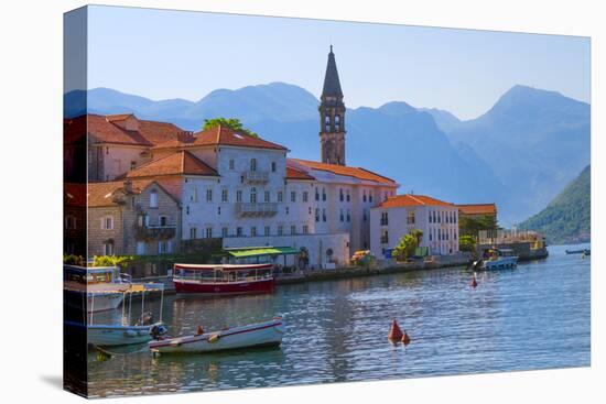 Church tower and houses on the Adriatic coast, Perast, Montenegro-Keren Su-Premier Image Canvas