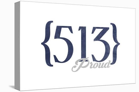 Cincinnati, Ohio - 513 Area Code (Blue)-Lantern Press-Stretched Canvas