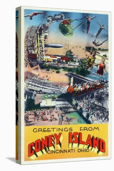 Cincinnati, Ohio - Coney Island Amusement Park Greetings-Lantern Press-Stretched Canvas