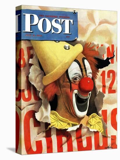 "Circus Clown and Poster," Saturday Evening Post Cover, July 8, 1944-John Atherton-Premier Image Canvas