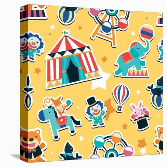 Circus Seamless Pattern, Animals and Entertainment Elements-Totallypic-Stretched Canvas