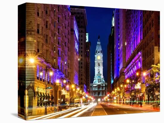 City Hall and Avenue of the Arts by Night, Philadelphia, Pennsylvania, US, White Frame-Philippe Hugonnard-Stretched Canvas