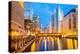 City of Chicago Downtown and River with Bridges at Dusk.-vichie81-Premier Image Canvas